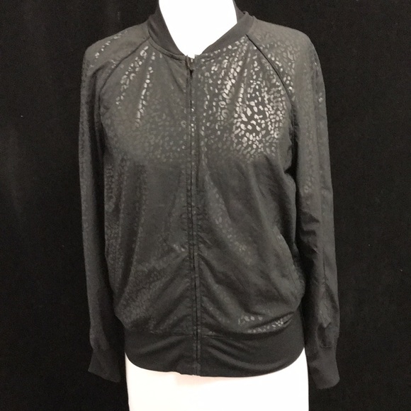 Women’s EUC Sz XS GAP FIT Black Leopard Print Full Zip Up Jacket - Picture 2 of 9